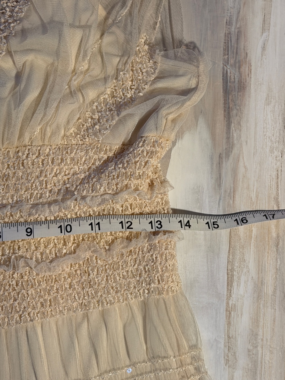 Vintage Max Studio Cream White Tiered Midi Dress Smocked Waist Large Boho Fairy - Picture 10 of 13
